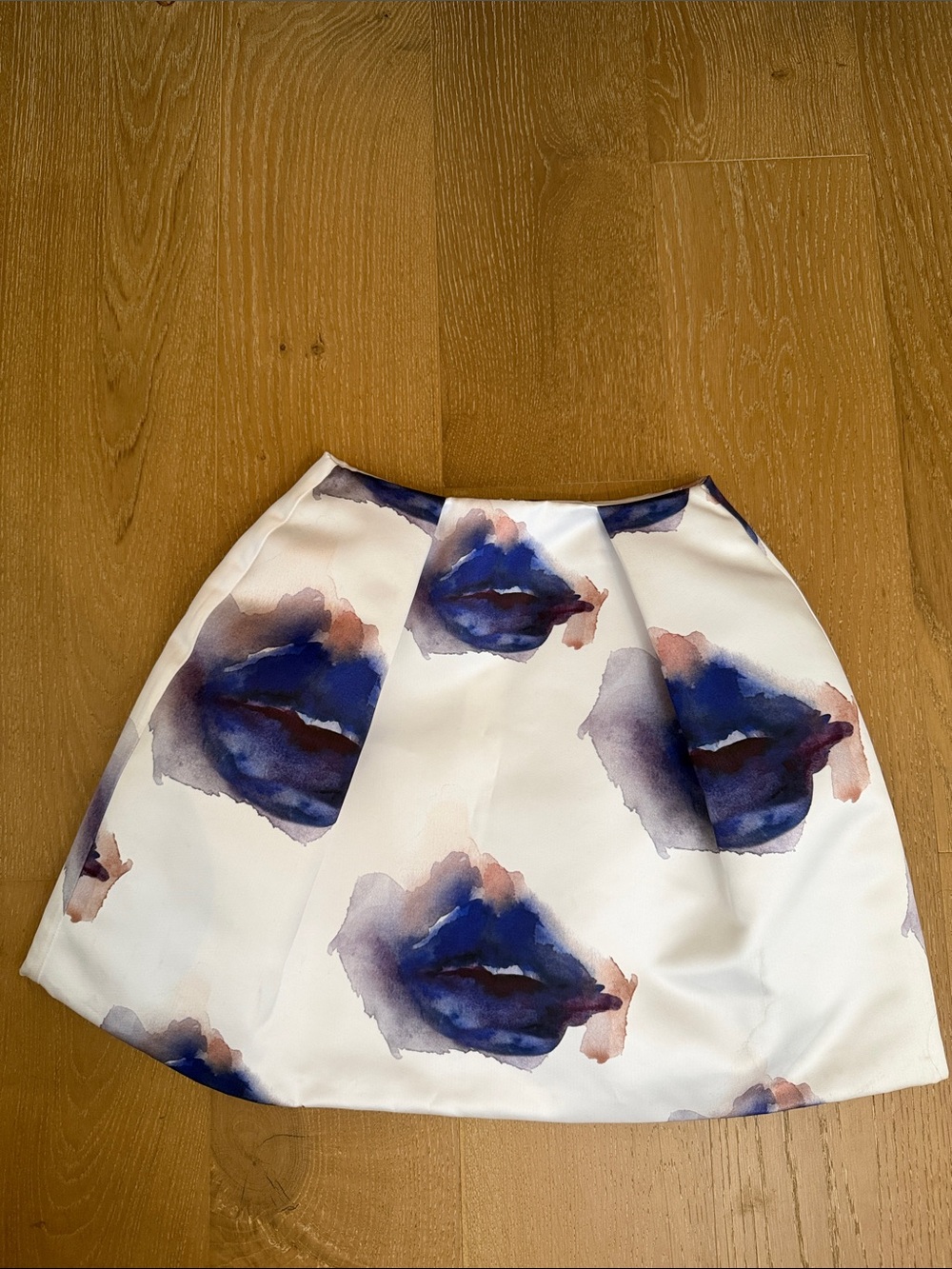 White Floral Watercolor Print A-Line Skirt - Blue Accent